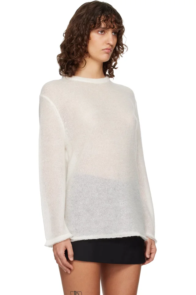 TOTEME Off-White Long Open Weave Knit Sweater, photo 2 of 4 from SSENSE
