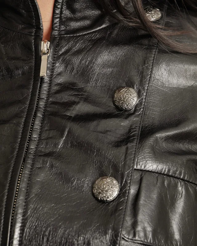 Chanel Fall 2014 Black Corseted Leather Jacket with Silver Zippers Stitch Details and Silver Textured… in Black Leather from Sellier, photo 2 of 2