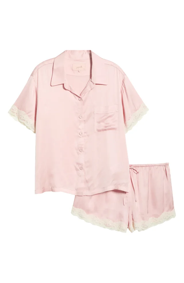 Papinelle Annabelle Satin Lace Trim Short Pajamas in Pink, photo 6 of 6 from Nordstrom Rack