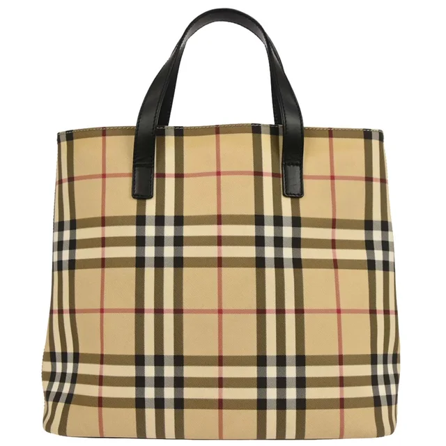 Beige PVC Burberry Check Tote Handbag in Beige Leather from AMORE Vintage Tokyo