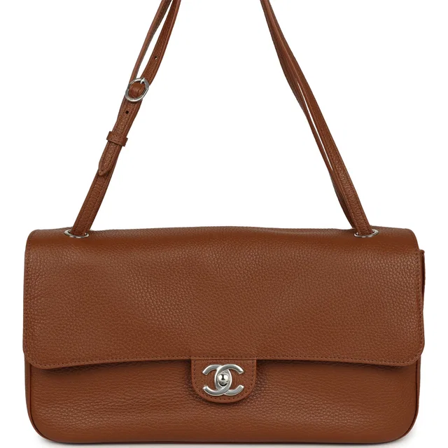 Chanel Maxi "Souplissimo" Small Flap Bag Camel Grained Calfskin Silver Hardware in Brown Caviar leather from Madison Avenue Couture