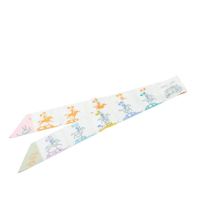 White Hermès Parade Twilly Silk Scarf Scarves in White Silk from Designer Revival