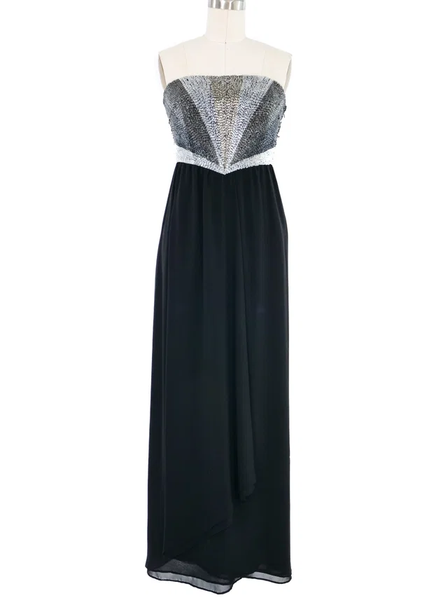 1970s Gucci Beaded Bustier Chiffon Gown in Silk from Arcade Vintage