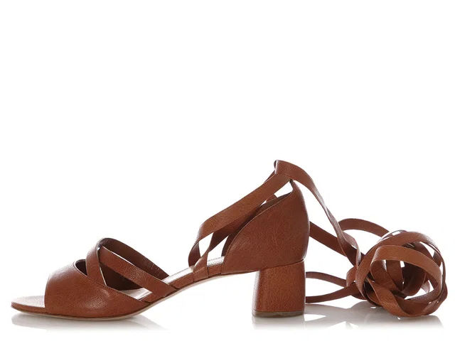 Miu Miu Brown Leather Ankle Wrap Sandals in Brown Leather from Ann's Fabulous Finds
