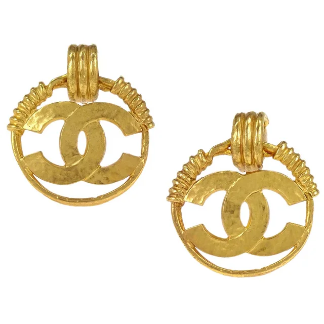 Chanel Dangle CC Hoop Clip-On Earrings Gold 94P in Gold from AMORE Vintage Tokyo