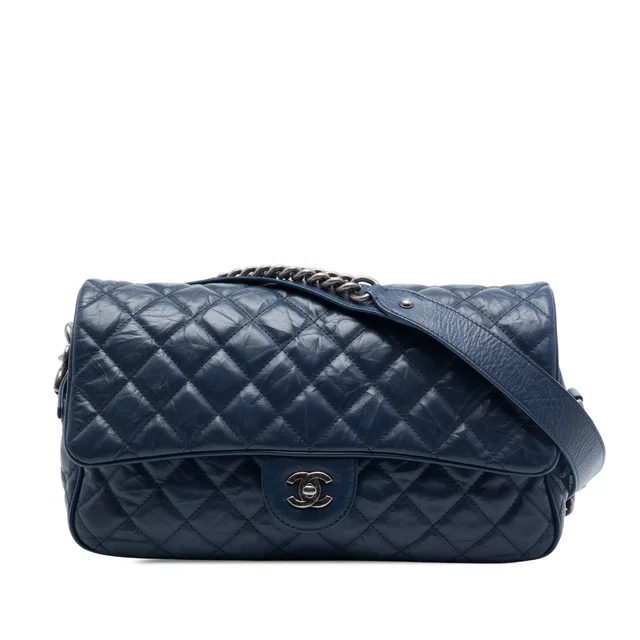 Blue Chanel Medium Quilted Crumpled Calfskin Airlines Casual Rock Flap Shoulder Bag in Blue Calfskin from Designer Revival