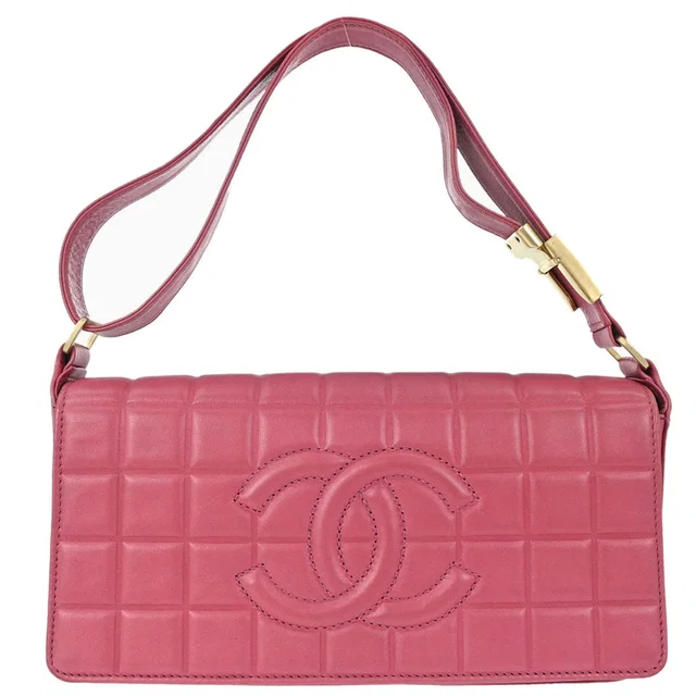 Chanel 2003-2004 Pink Lambskin Choco Bar Shoulder Bag in Pink Lambskin from AMORE Vintage Tokyo