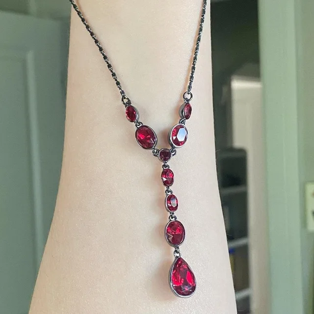 Givenchy Women's Necklace - Red/Silver in silver|red|gray from Depop, photo 1 of 1