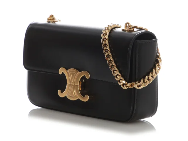 Celine Black Shiny Calfskin Claude Chain Shoulder Bag in Black Calfskin from Ann's Fabulous Finds, photo 3 of 9