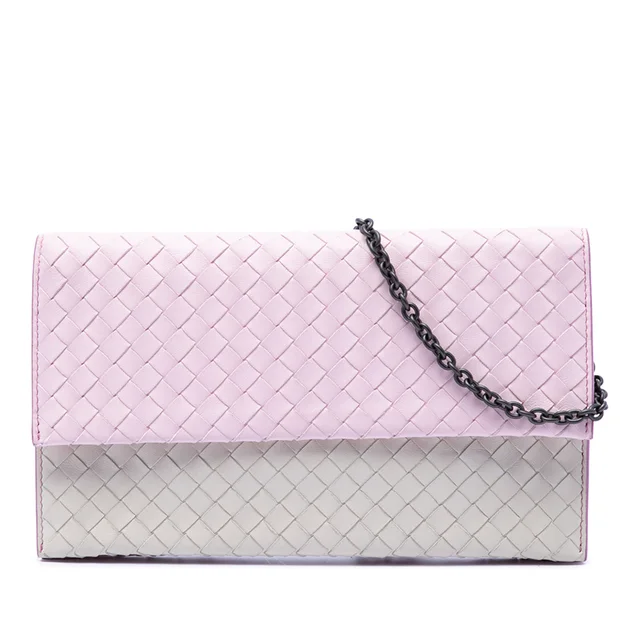 Pink Bottega Veneta Bicolor Nappa Intrecciato Wallet On Chain Crossbody Bag in Pink Nappa leather from Designer Revival