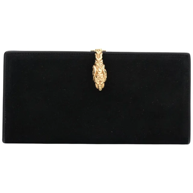 Gucci Suede Tiger Head Plate Long Wallet Black in Black Suede from VINTAGE QOO TOKYO