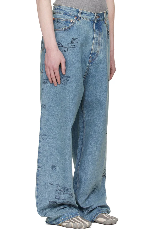 VETEMENTS Blue Passport Stamps Jeans, photo 2 of 2 from SSENSE