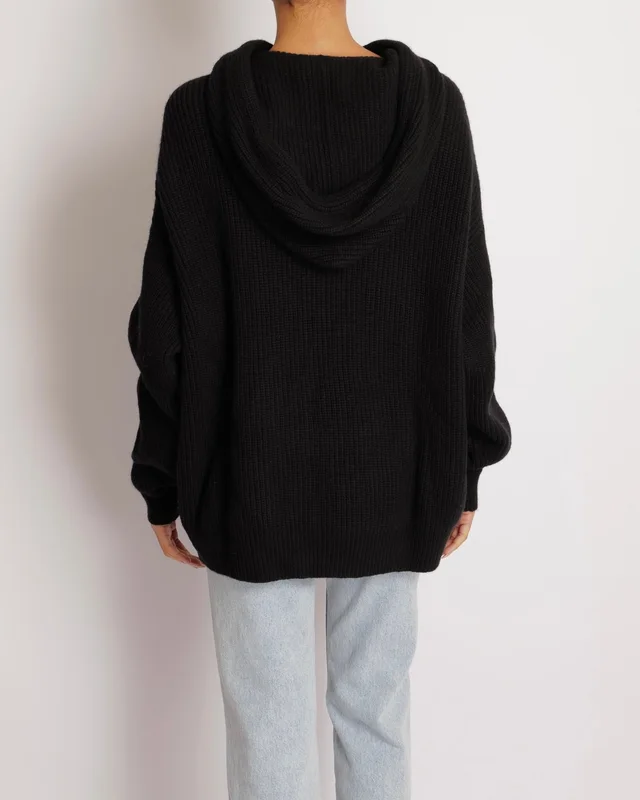 Celine Black Wool Knit Hooded Jumper with Multi-Colour Ombre Sequin Logo Size XS (UK 6) in Black Wool from Sellier, photo 2 of 2