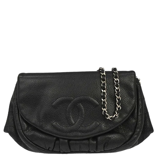 Chanel 2009-2010 Black Caviar Skin Half Moon Flap WOC Wallet on Chain Shoulder Bag in Black Caviar leather from AMORE Vintage Tokyo