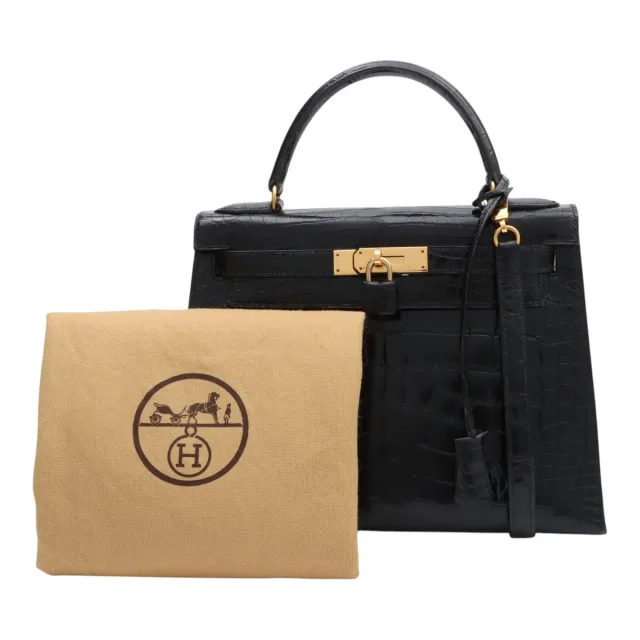 Hermès 1991 Alligator Kelly 28 Black in Black Crocodile from VINTAGE QOO TOKYO, photo 17 of 17