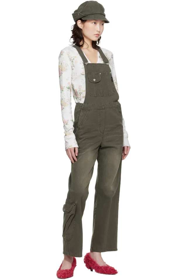 OPEN YY Brown Cargo Pocket Cotton Overalls, photo 4 of 4 from SSENSE