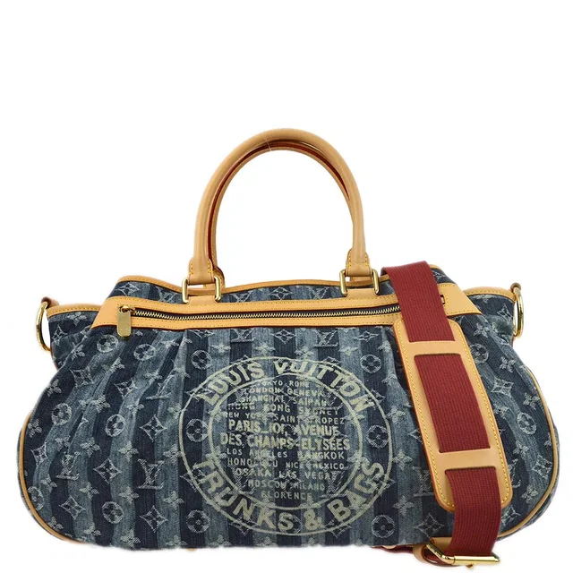 Louis Vuitton 2006 Blue Monogram Denim Cabas Raye GM 2way Tote M95336 in Blue Denim from AMORE Vintage Tokyo