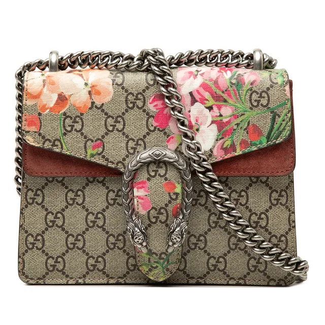 Beige Gucci Small GG Supreme Blooms Dionysus Crossbody in Beige Suede from Designer Revival