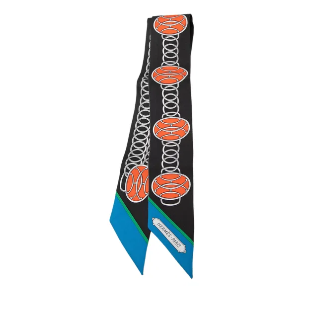 Black Hermès Lift Profile Silk Twilly Scarf Scarves in Black Silk from Designer Revival