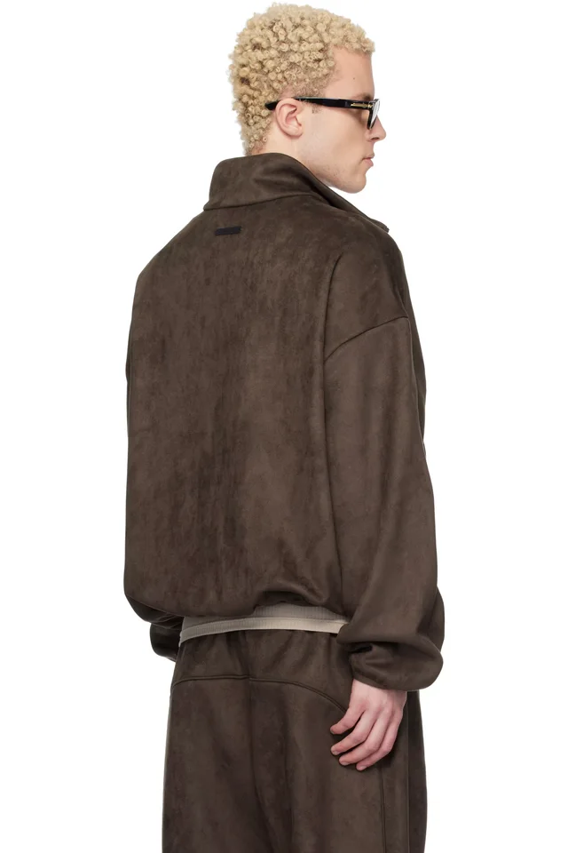 Fear of God ESSENTIALS Brown Faux-Suede Fleece Signature Modern Track Jacket, photo 3 of 4 from SSENSE