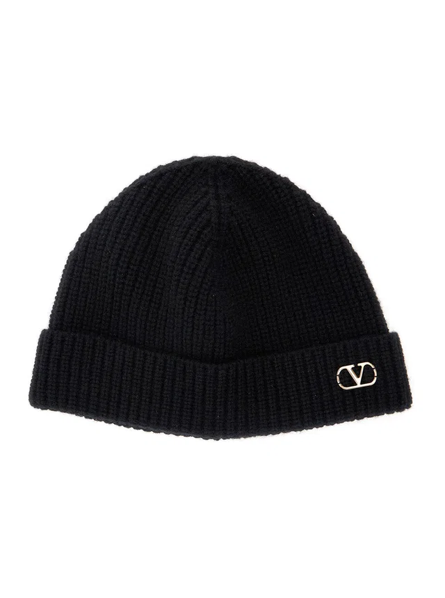 Valentino Garavani 7y2hb02g Cashmere Knit Beanie — Black Beanies in Black Cashmere from HEWI