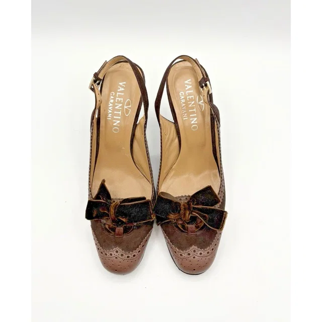 Valentino Garavani Brown Slingback Bow Pumps in brown|red Leather from Poshmark