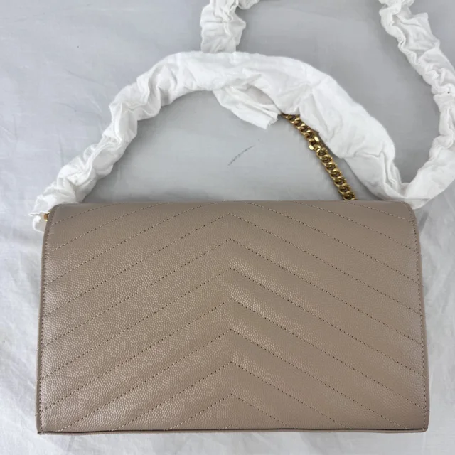 Saint Laurent CLASSIC CASSANDRE CHAIN WALLET On Chain Bag in grain de poudre leather, Metal from Reowned, photo 5 of 8