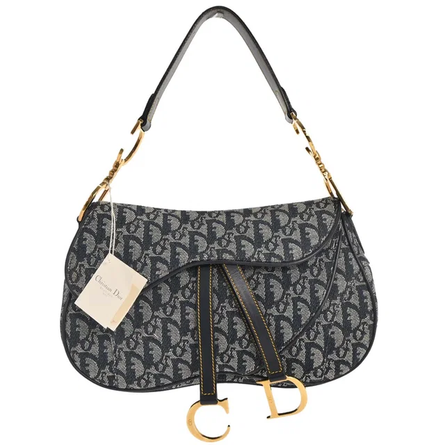 Dior Navy Trotter Double Saddle Handbag in Navy Canvas from AMORE Vintage Tokyo