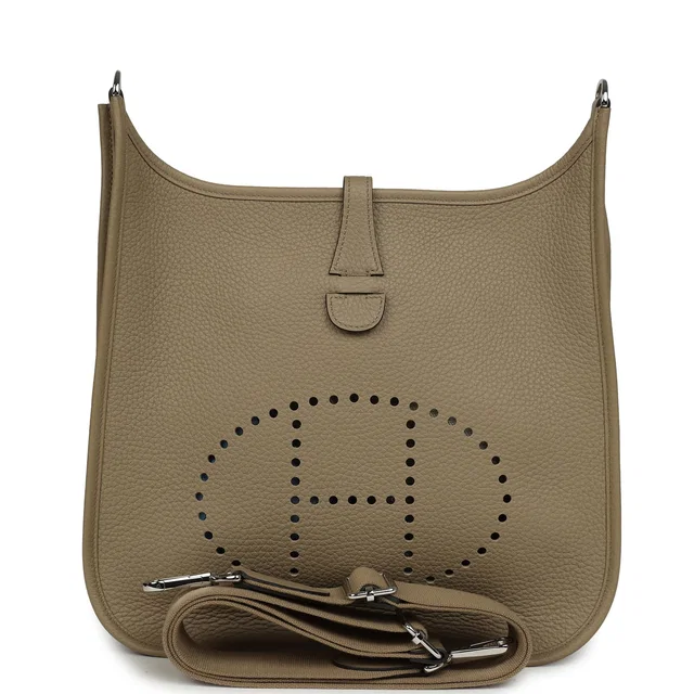 Hermès Evelyne III PM Beige Marfa Clemence Palladium Hardware in Beige Clemence leather from Madison Avenue Couture