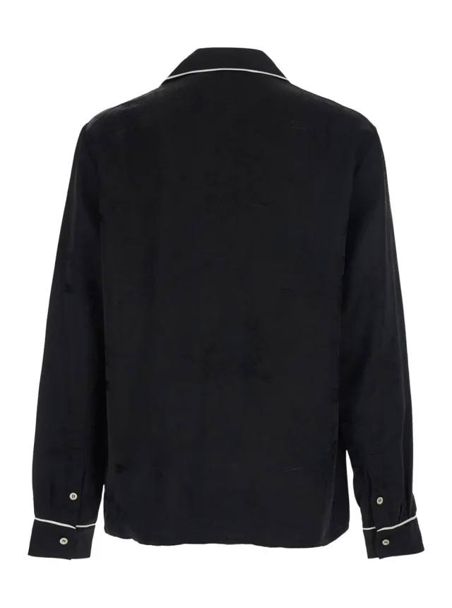 Amiri Black Long-Sleeved Shirt with Cuban Collar and Tone-on-Tone Floral Embroidery in Viscose for Men in Black 100% Viscose, photo 2 of 3 from Gaudenzi Boutique