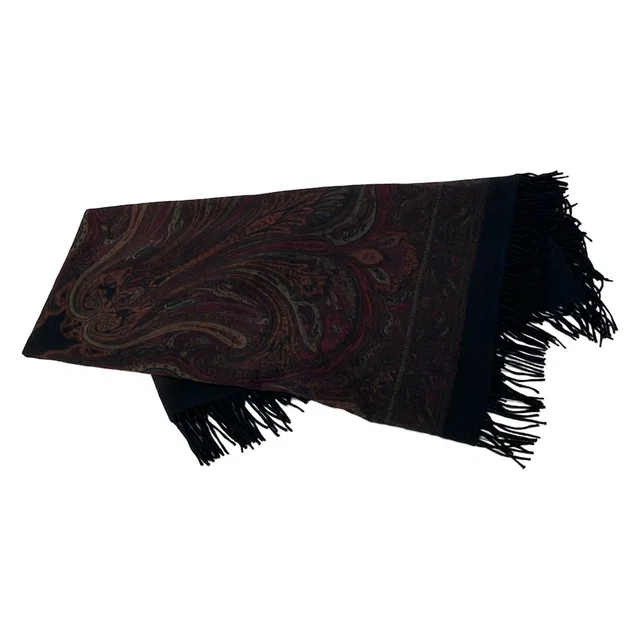 Loro Piana Black Dark Brown Multi Paisley Pattern Cashmere in Black Cashmere from The Reluxe
