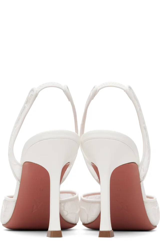 Amina Muaddi White Camelia Lace Sling 90 Heels, photo 2 of 4 from SSENSE
