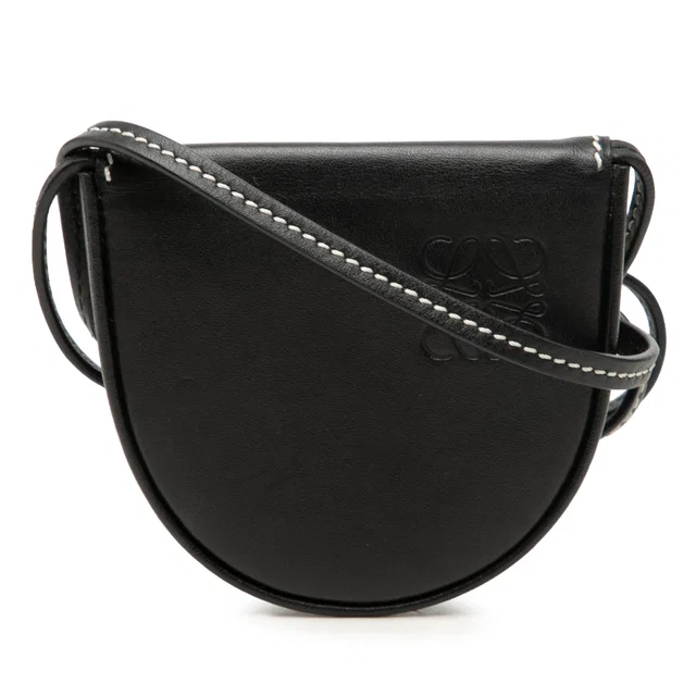 Black LOEWE Mini Soft Calfskin Anagram Heel Pouch Crossbody Bag in Black Calfskin from Designer Revival