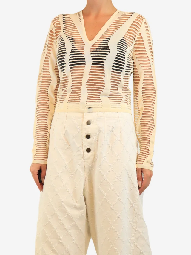Dior Cream long-sleeved cutout top - size UK 10 in White Nylon from Sign of the Times