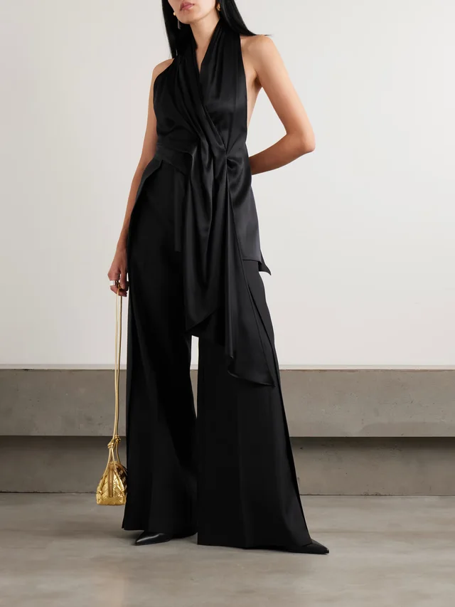 HEIRLOME Barbara gathered draped silk-satin halterneck blouse in Black, photo 2 of 2 from NET-A-PORTER (Canada)