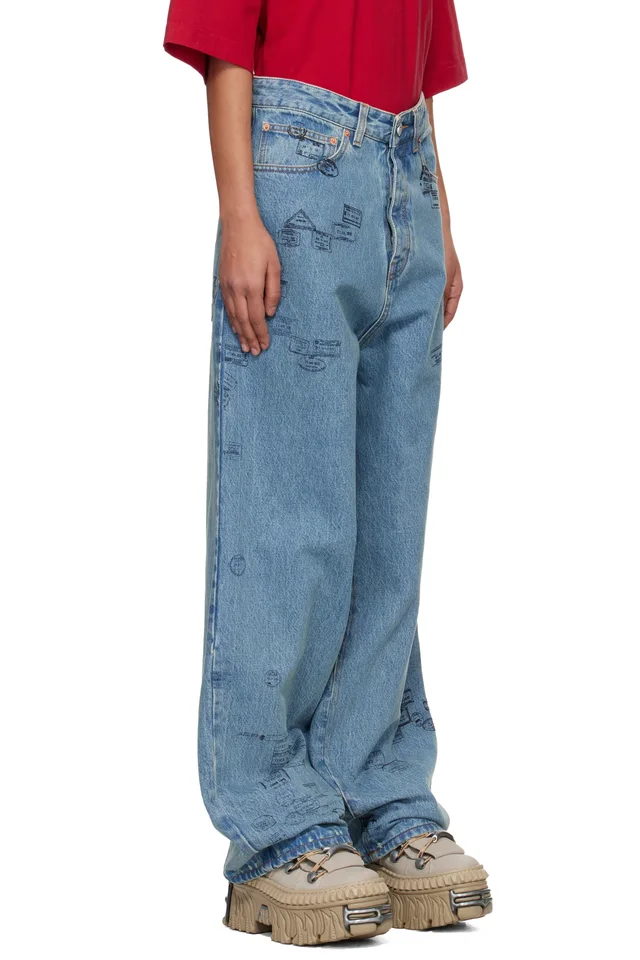 VETEMENTS Blue Passport Stamps Jeans, photo 2 of 2 from SSENSE