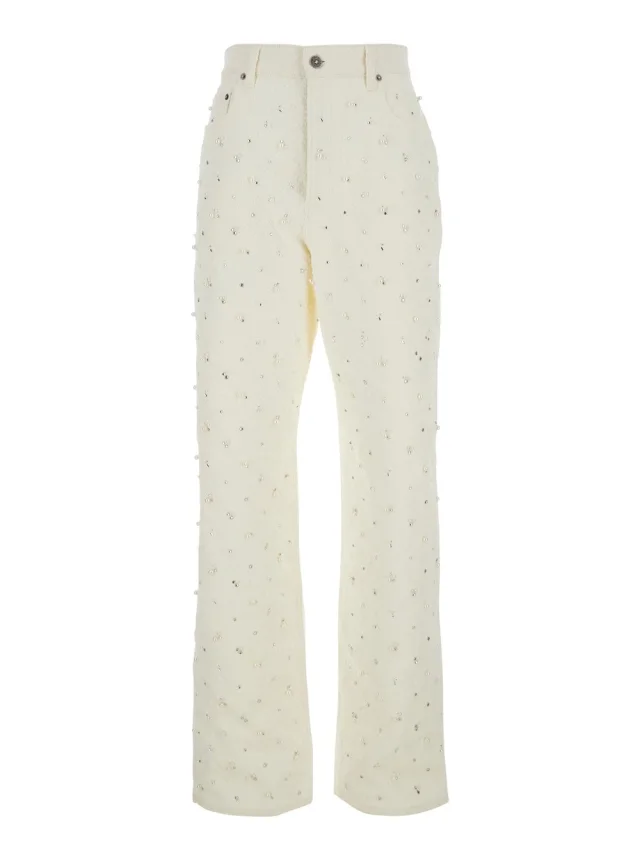 Golden goose White Jeans with Belt Loops and All-Over Crystal Decoration in Denim for Women in White 100% Cotton from Gaudenzi Boutique, photo 1 of 1