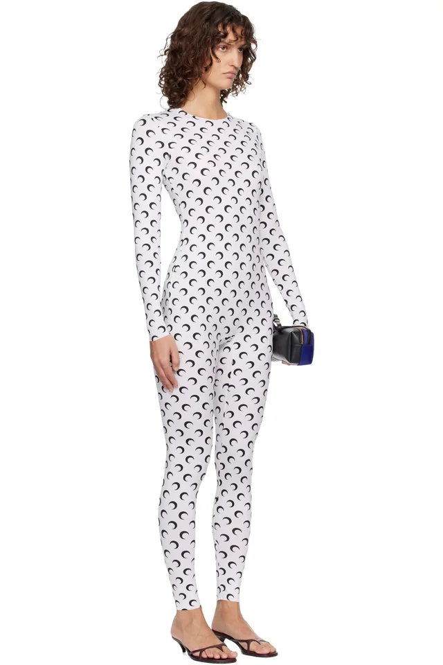 Marine Serre White Recycled Jersey Moon Jumpsuit, photo 2 of 4 from SSENSE