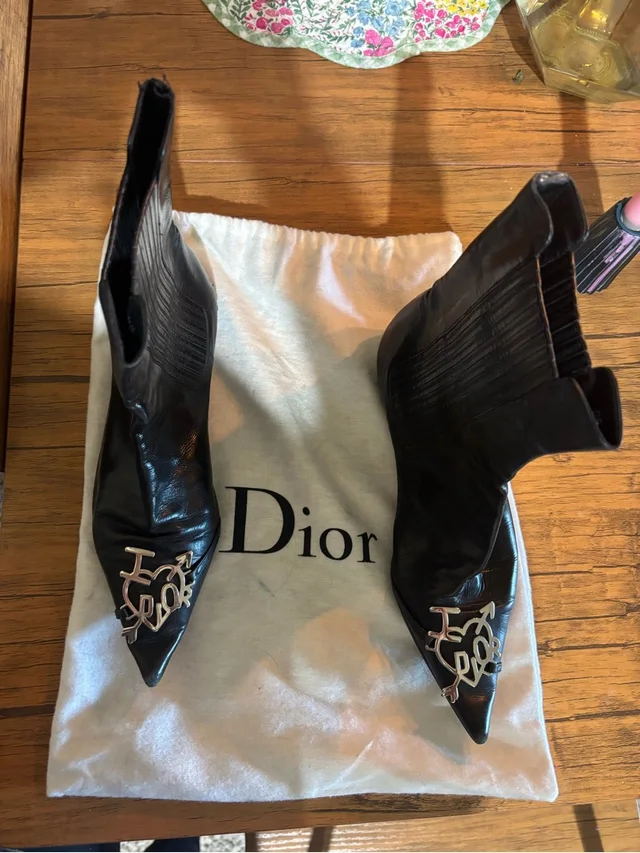 Dior Leather Pointed-Toe Ankle Boots With Silver Logo Hardware in black Leather from Poshmark