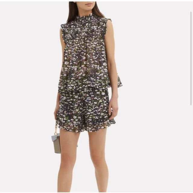 GANNI Floral Georgette Pleated Sleeveless Blouse Top Eu 38 Us 6 in black from Poshmark
