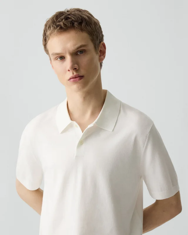 Theory Soris Polo Shirt in Light Bilen in WHITE 62% Viscose, 38% Polyester; Exclusive Of Elastic, photo 4 of 10 from Theory