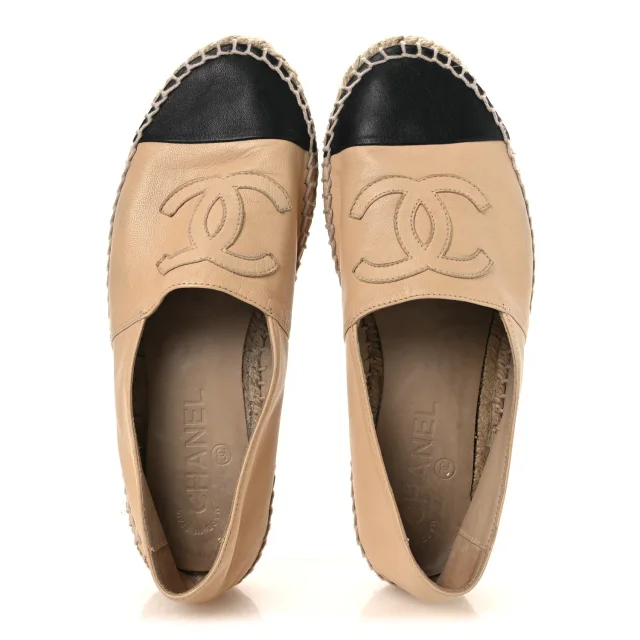 Chanel CC Espadrilles 37 Beige Black in Black Lambskin from FASHIONPHILE, photo 2 of 15