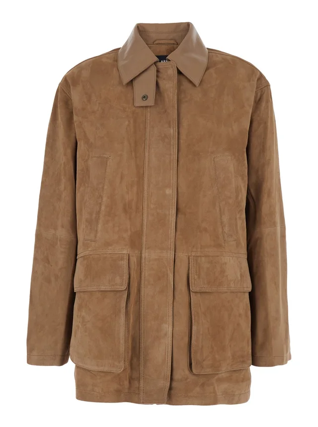 Arma 'Kaylee' Brown Jacket with Foldable Collar with Button and Patch Pockets on the Front in Suede for Women in Brown 100% Lamb, photo 2 of 6 from Gaudenzi Boutique