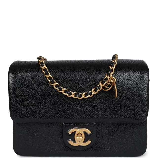 Chanel Mini Flap Bag Black Shiny Caviar Brushed Gold Hardware in Black Caviar leather from Madison Avenue Couture