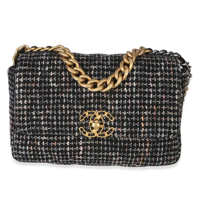 Black Multicolor Tweed Quilted Medium Chanel 19 Flap Bag in Black Tweed from myGemma