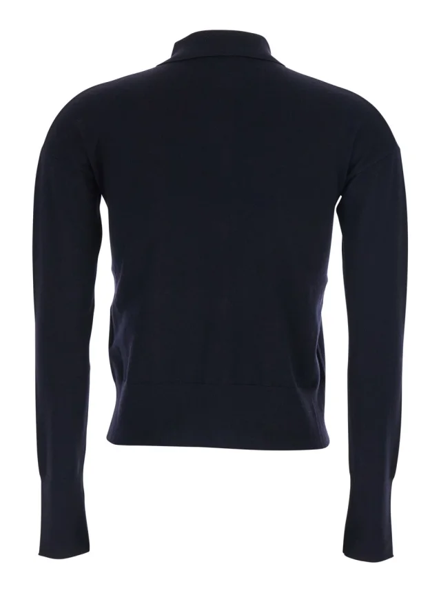 Max mara 'Medeola' Blue Sweater with Polo Collar and Button Closure in Wool Blend Woman in Blue 78% Wool 18% Polyamide 4% Elastane, photo 3 of 6 from Gaudenzi Boutique