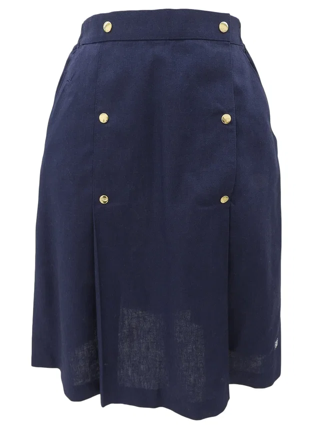 Givenchy Linen Logo Embroidered Skirt #4 Navy in Navy from VINTAGE QOO TOKYO