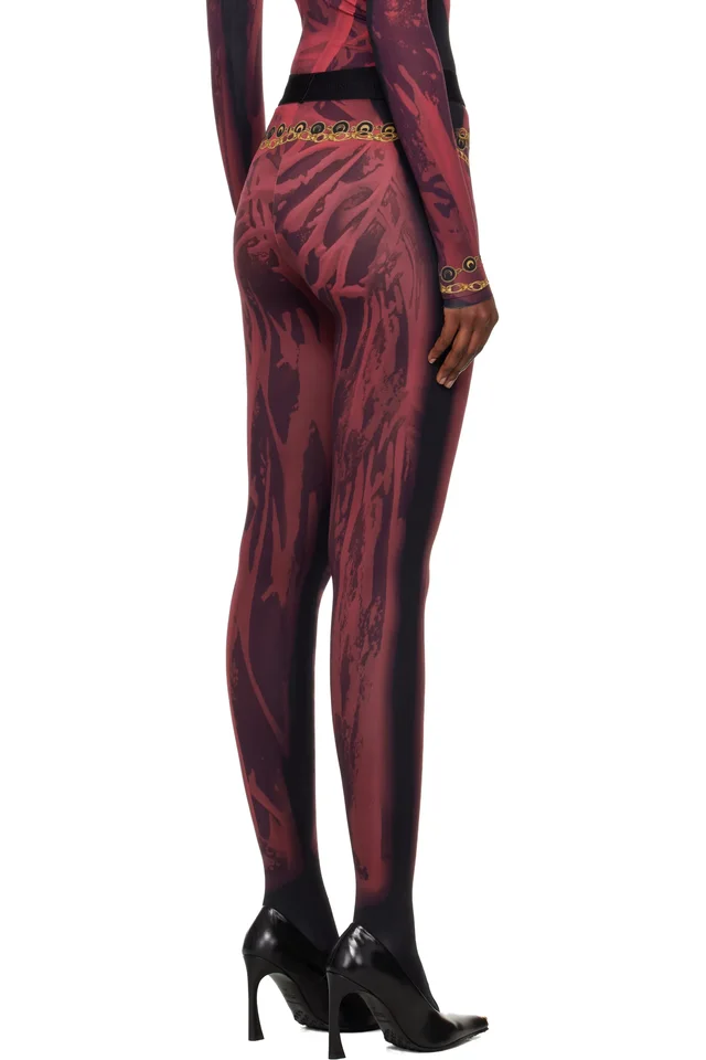 Marine Serre Red & Black Wet Nuisette Printed Jersey Leggings, photo 3 of 4 from SSENSE