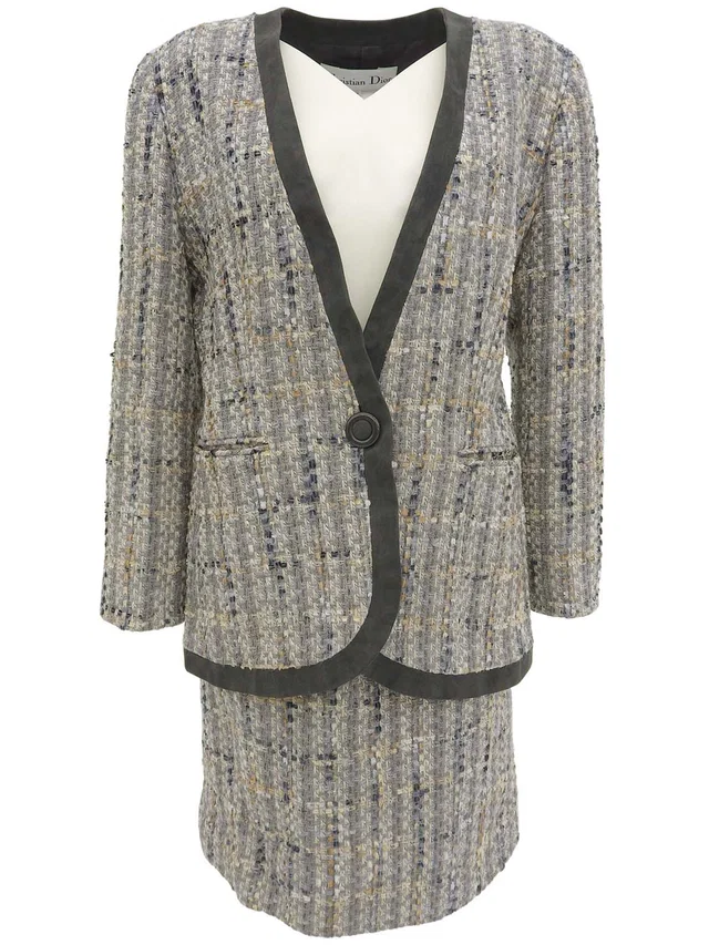 Dior Tweed Collarless Set-Up #11 Gray/Multi in Grey Tweed from VINTAGE QOO TOKYO