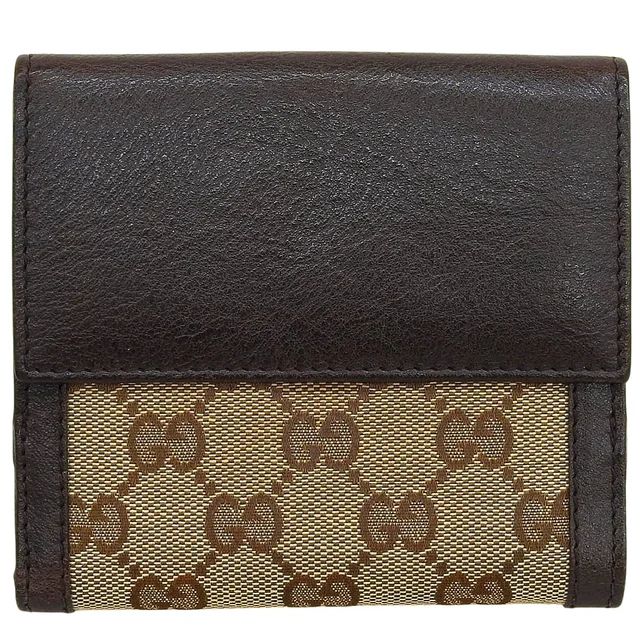 Gucci Canvas GG Pattern Interlocking Compact Wallet Beige/Brown in Brown Canvas from VINTAGE QOO TOKYO, photo 2 of 2